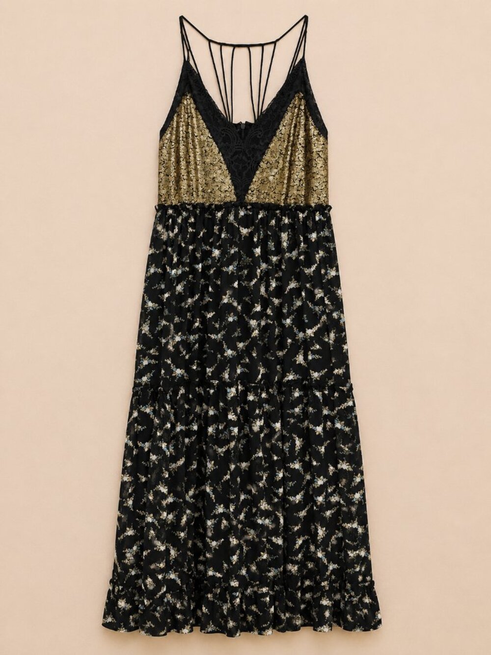 Ranna Gill Black Bohemian Floral Maxi Dress-Size 10